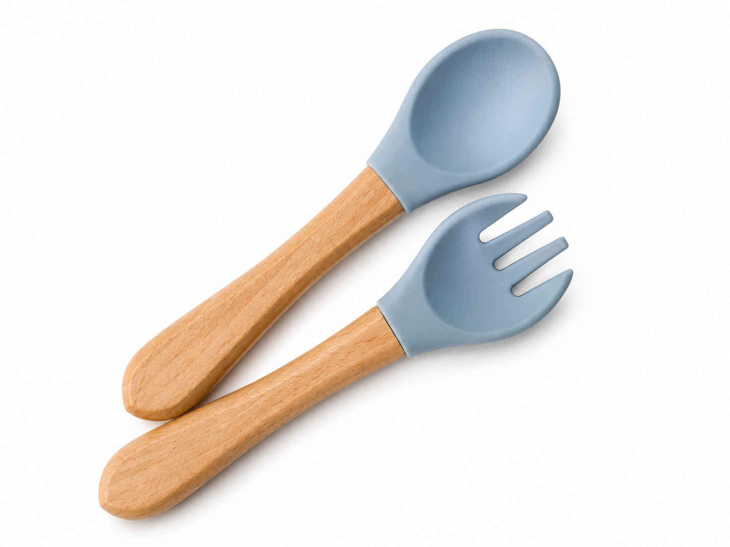 Baby Silicone Spoon & Fork Set – Wooden Handle