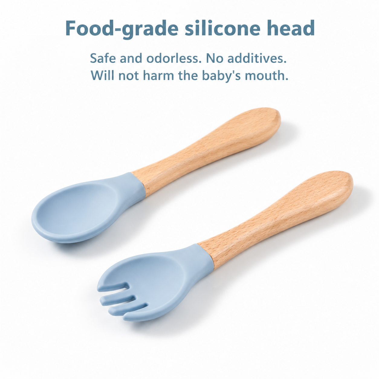 Baby Silicone Spoon & Fork Set – Wooden Handle
